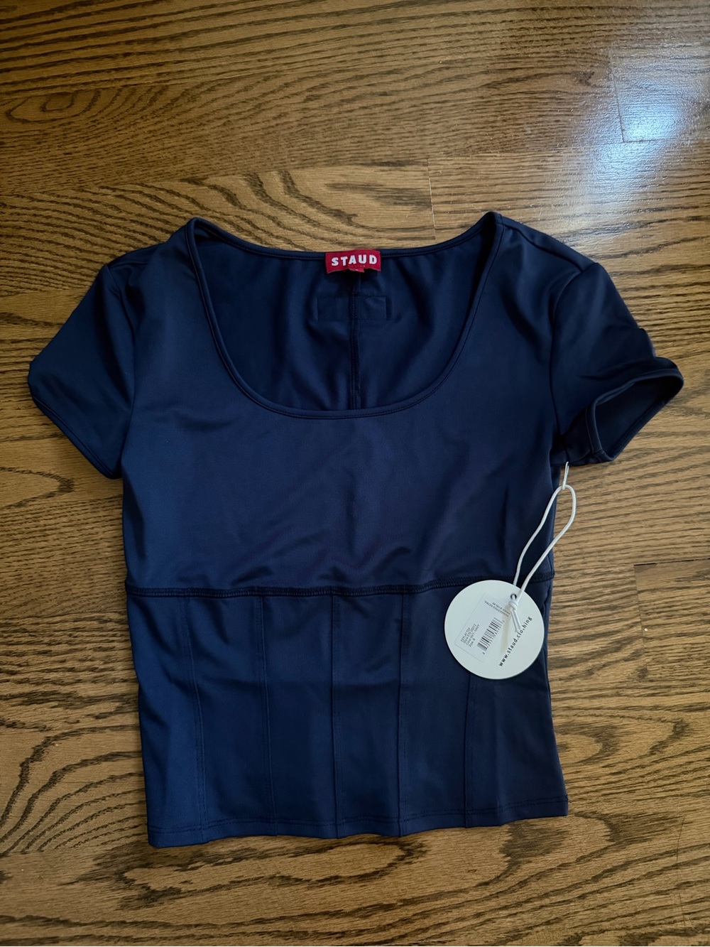 STAUD Navy Scoop-Neck Short Sleeve Top
